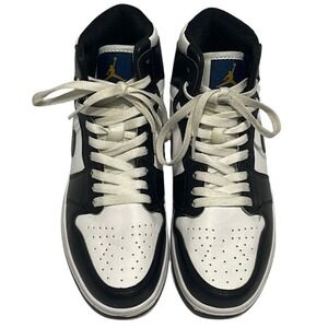Jordan 1 Mid Black White Panda Gold Jumpman Blue Tongue Tag Sneakers Mens